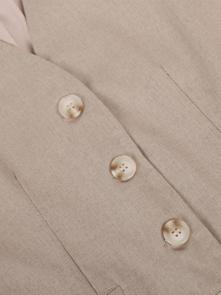 Timeless V-Neck Pleated Wide-Leg Cotton and Linen Pant Suit