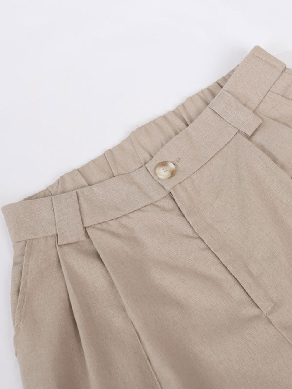 Timeless V-Neck Pleated Wide-Leg Cotton and Linen Pant Suit