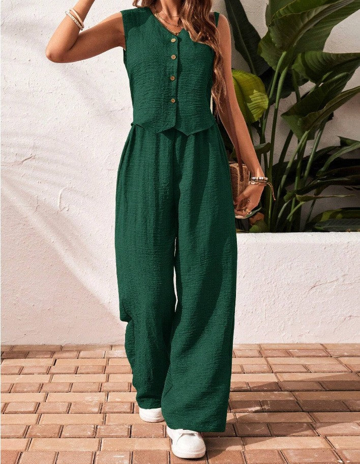 CHARISSA™ – Chic Sleeveless V-Neck Top with Matching Trousers Set