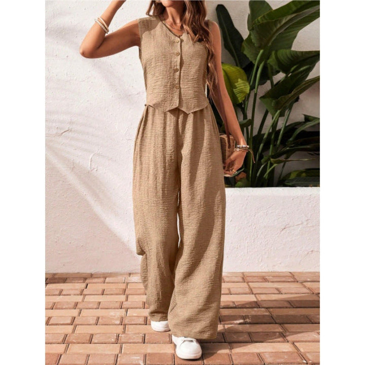 CHARISSA™ – Chic Sleeveless V-Neck Top with Matching Trousers Set