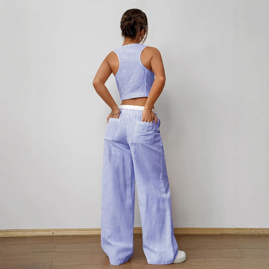 DULCE™ – Chic Sleeveless Striped Two-Piece Lounge Ensemble