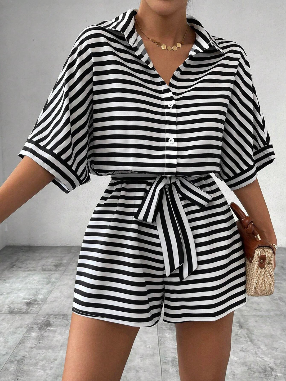 CANDIDA™ – Striped Tie-Front Casual Summer Romper