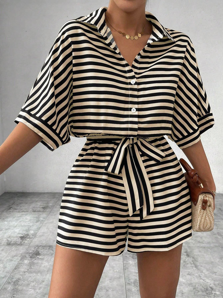 CANDIDA™ – Striped Tie-Front Casual Summer Romper