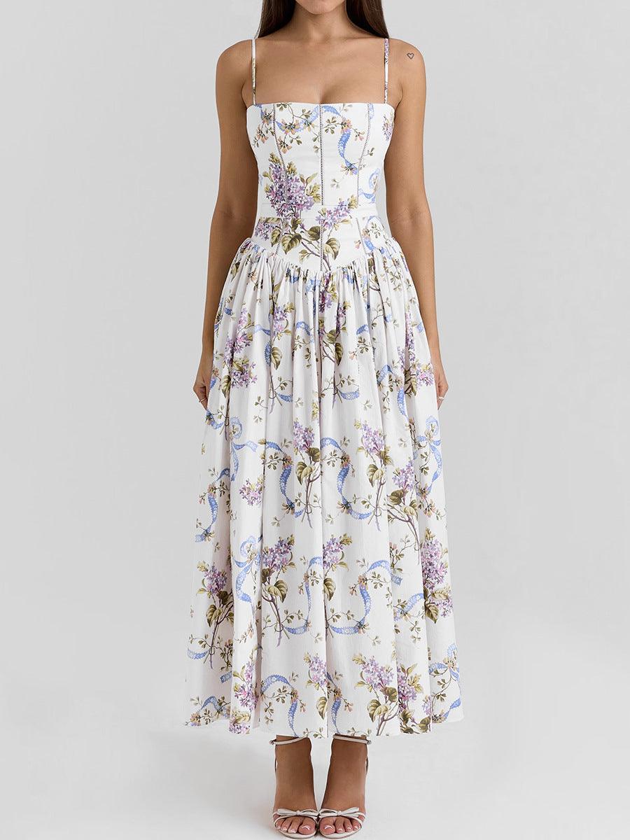 Patterned Fitted Midi Camisole Dress