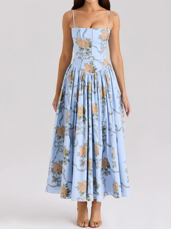 Patterned Fitted Midi Camisole Dress