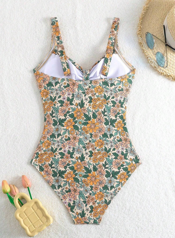 Wendy - Floral Pattern Halter Neck Swimsuit