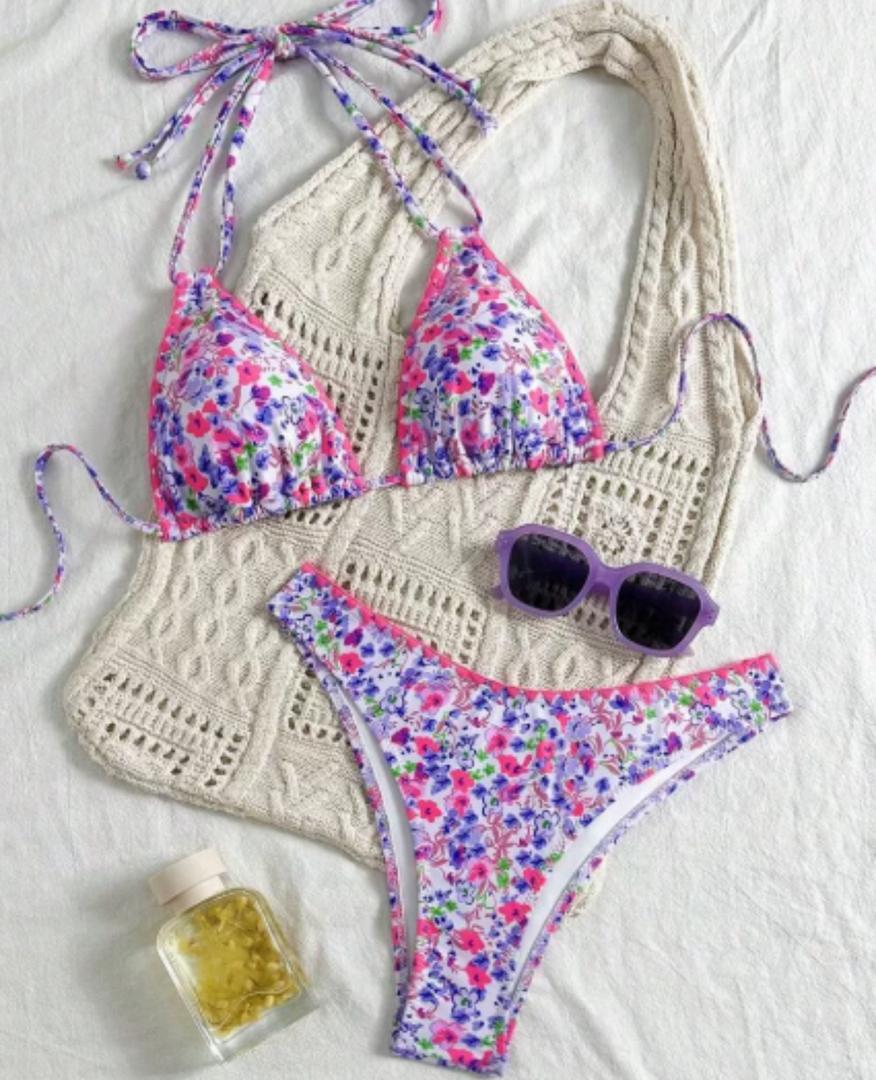 Valerie - Colorful Lace Neck-Tie Bikini