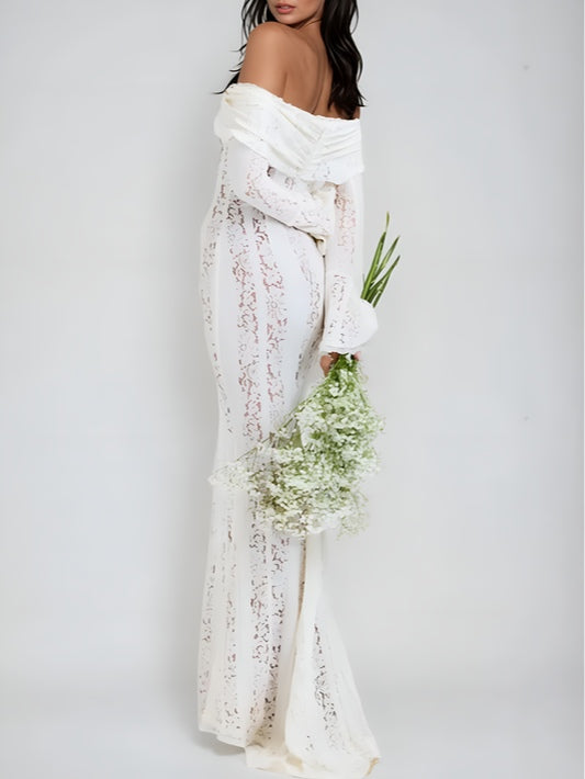 שמלת מקסי תחרה עם כתפיים פתוחות