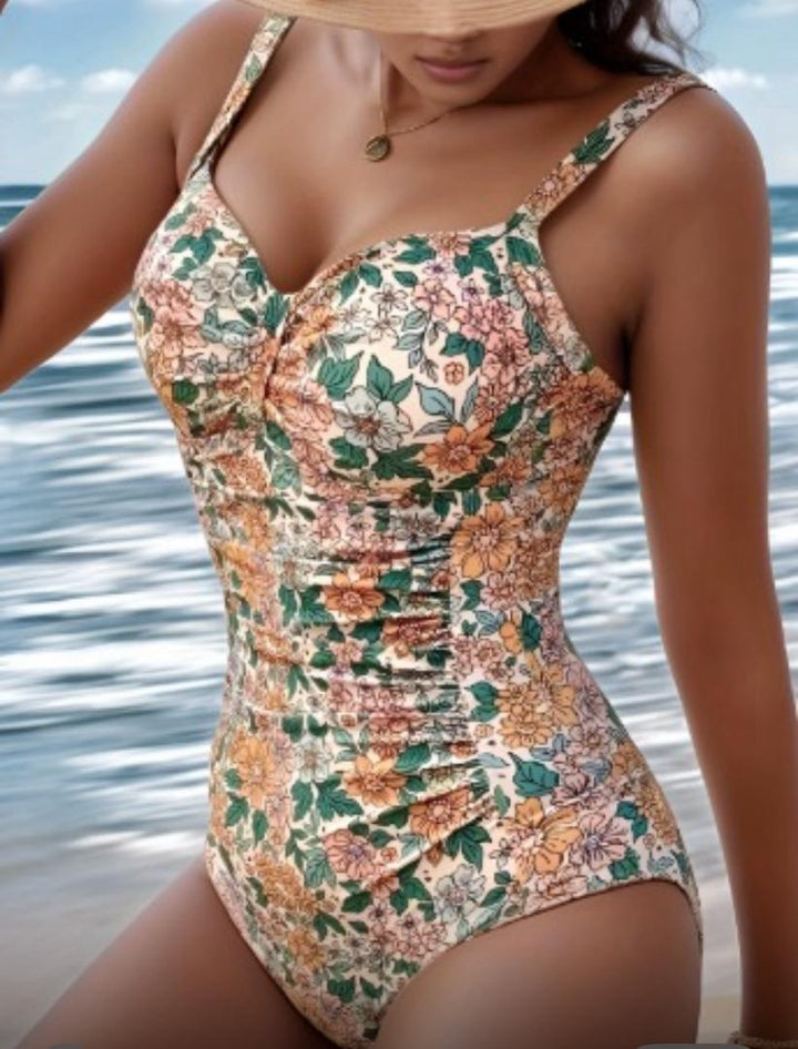 Wendy - Floral Pattern Halter Neck Swimsuit