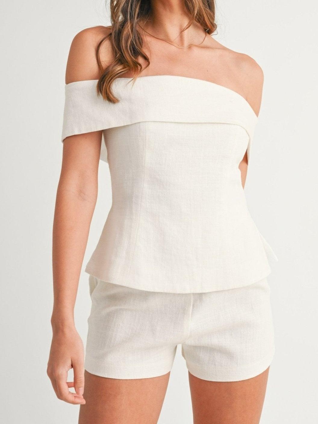 White Cotton-Linen Two-Piece Ensemble