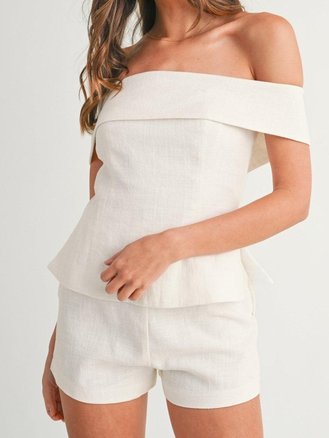 White Cotton-Linen Two-Piece Ensemble