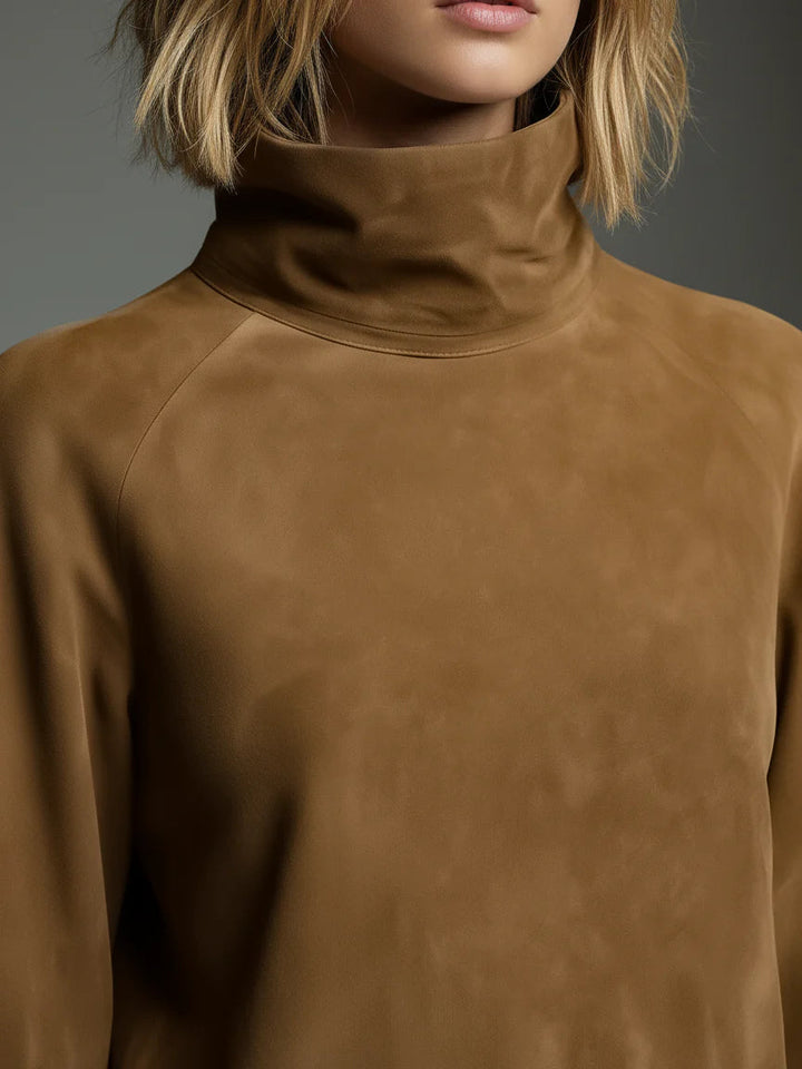 Retro Oversized Suede Turtleneck Mini Dress