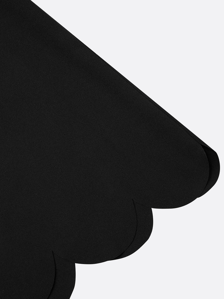 Black A-Line Midi Dress with Classic Square Neck and Unique Short Sleeve Design