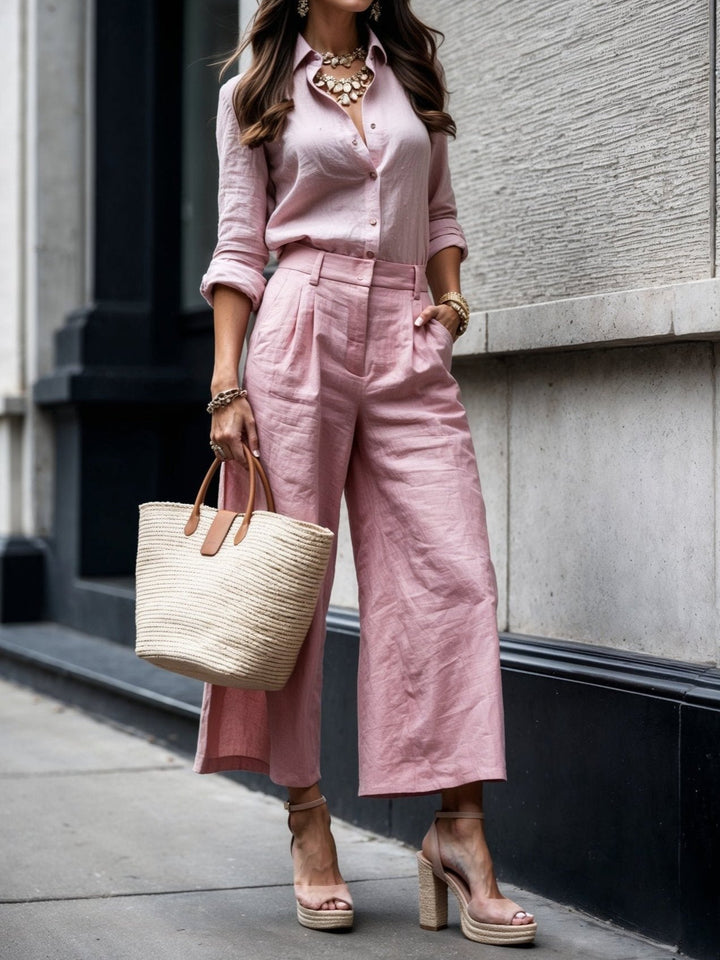 Pink Linen Capri Pants and Relaxed Fit Top Set