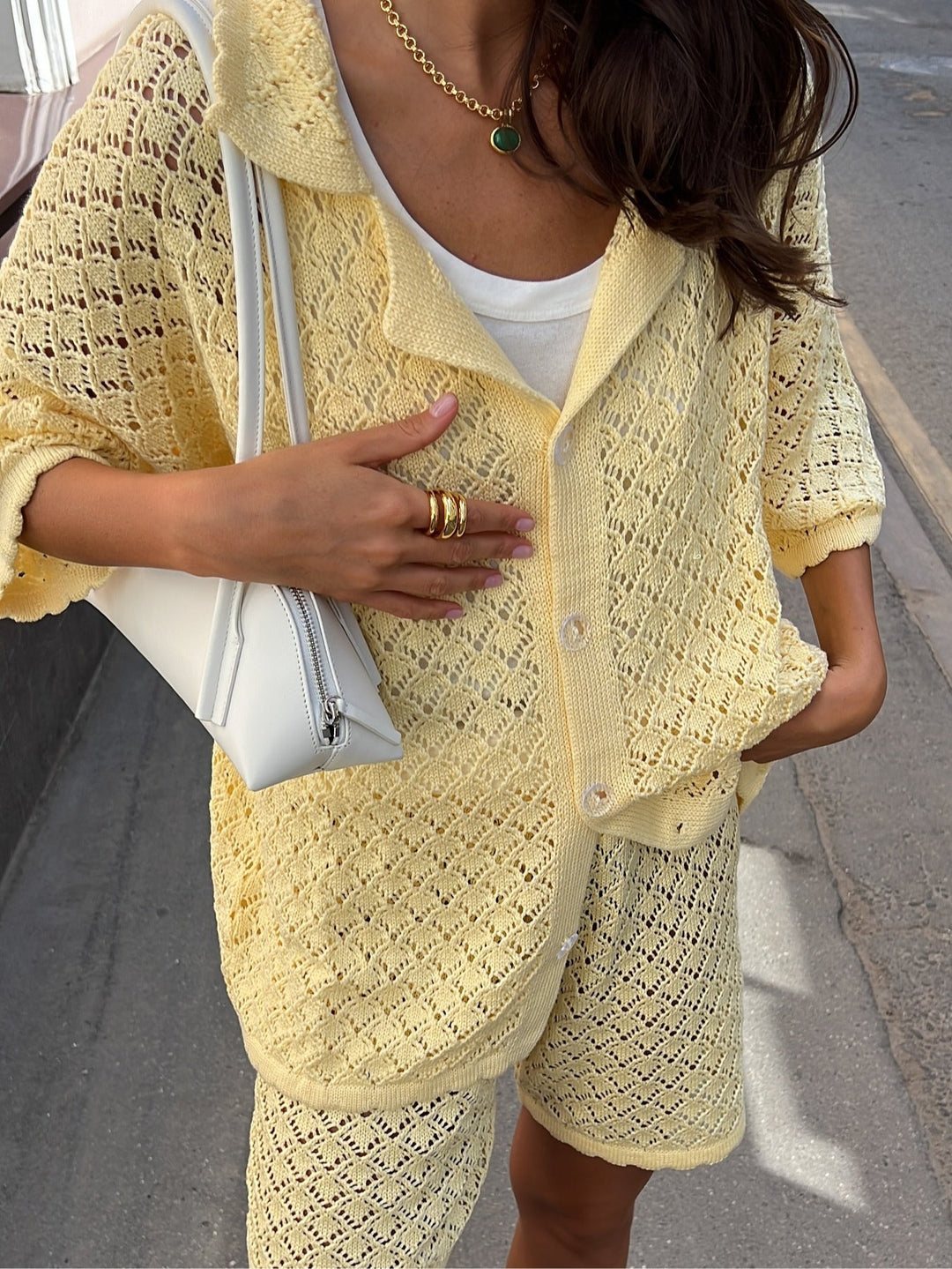 Crochet Knit Shorts Ensemble