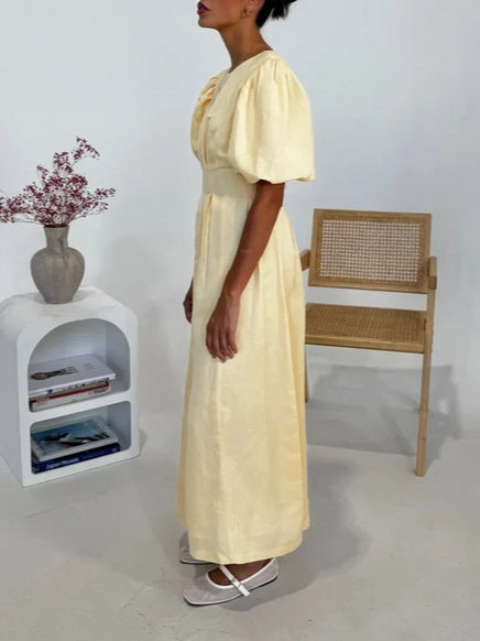 Butter Yellow Maxi Dress with Airy Design