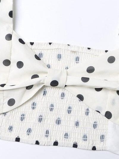 Polka Dot Puff Sleeve Square Neck Top & Side Slit Skirt Set