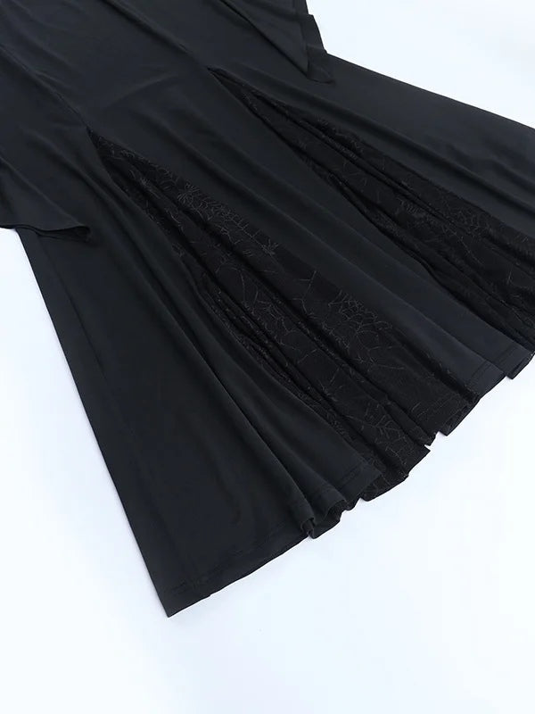 Gothic Lace-Up Mermaid Maxi Dress with Bell Sleeves