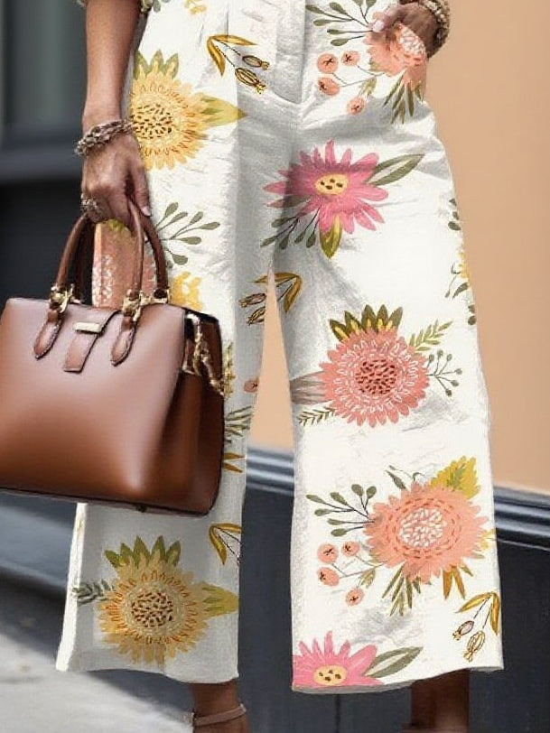 Floral Linen Capri Pants and Relaxed Fit Top Set