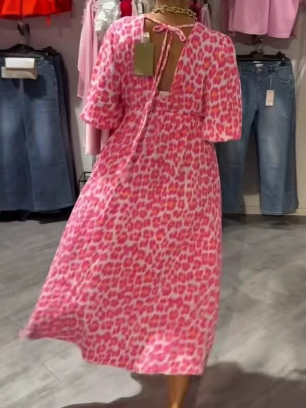Chic Pink Striped Floral Deep V Dress