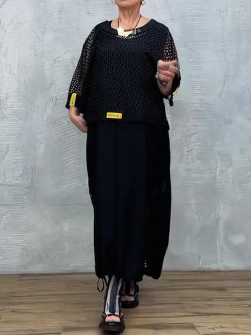 שמלה שחורה ללא שרוולים מרשת עם כיסוי תואם