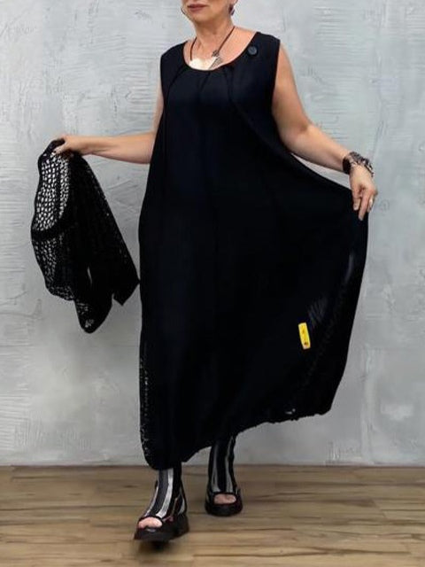 שמלה שחורה ללא שרוולים מרשת עם כיסוי תואם