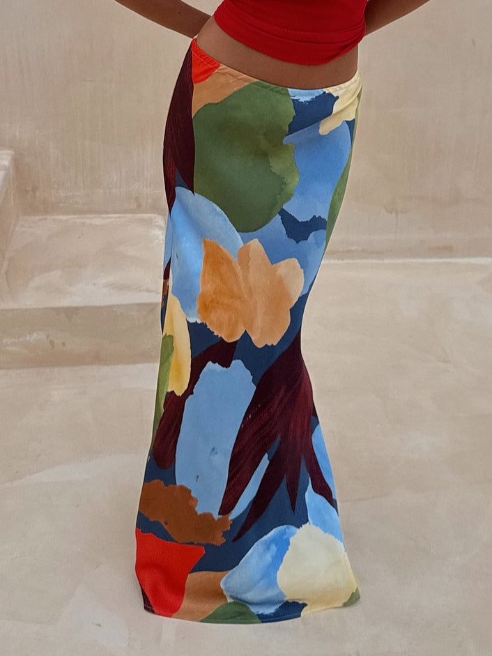 חצאית עם הדפס גיאומטרי מופשט