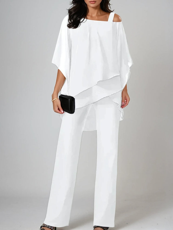 Asymmetrical Off-the-Shoulder Chiffon Set