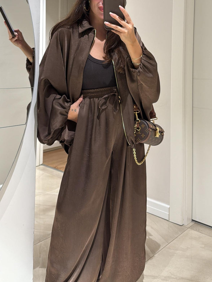 Casual Wide-Leg Pants with Drawstring in Brown