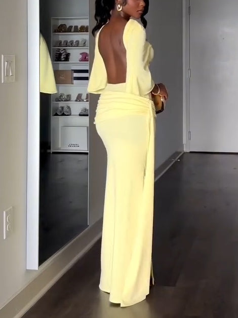 Backless Maxi Dress in Vibrant Yellow