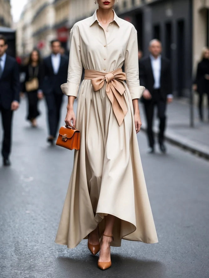 Chic Long Sleeve Shirt Dress with Tie Detail