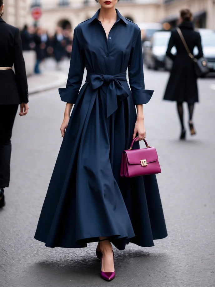 Chic Long Sleeve Shirt Dress with Tie Detail