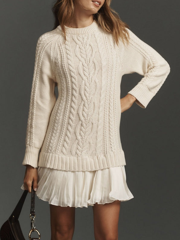 Ivory Cable Knit Sweater Dress