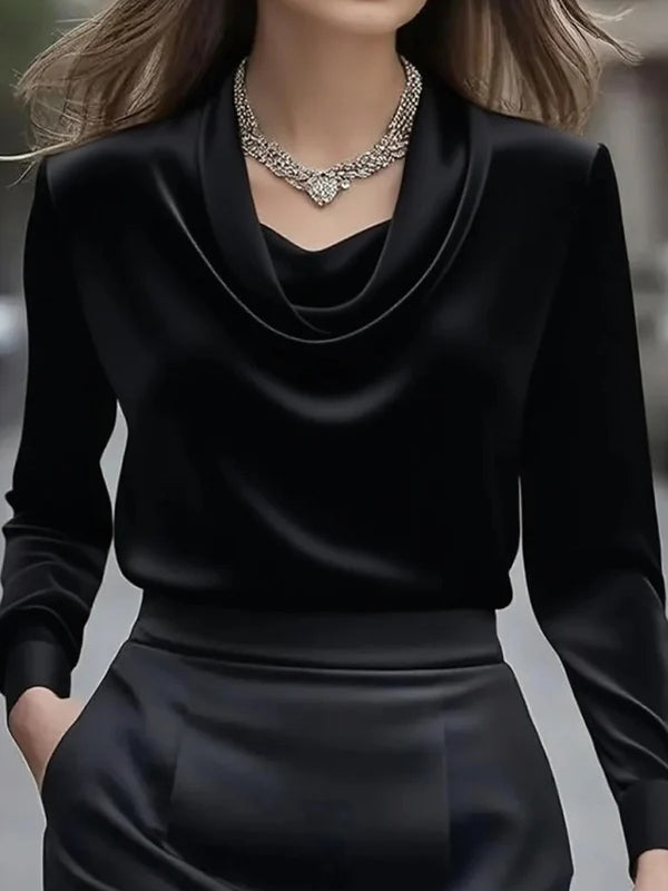 Chic Solid Satin Collar Shirt