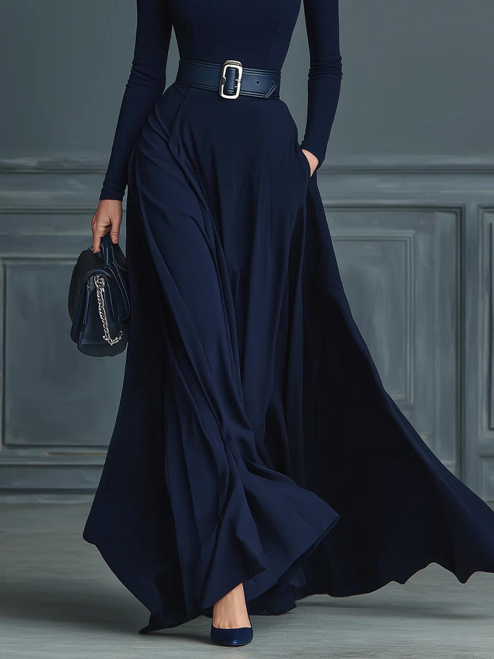 High-Neck Knitted Dress in Dark Blue