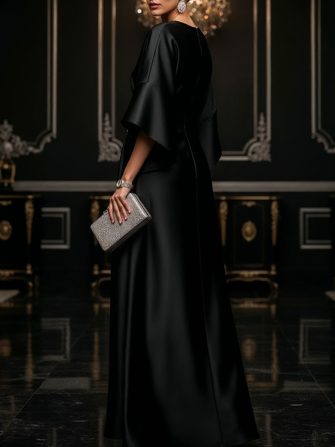 Elegant Black Satin Maxi Dress