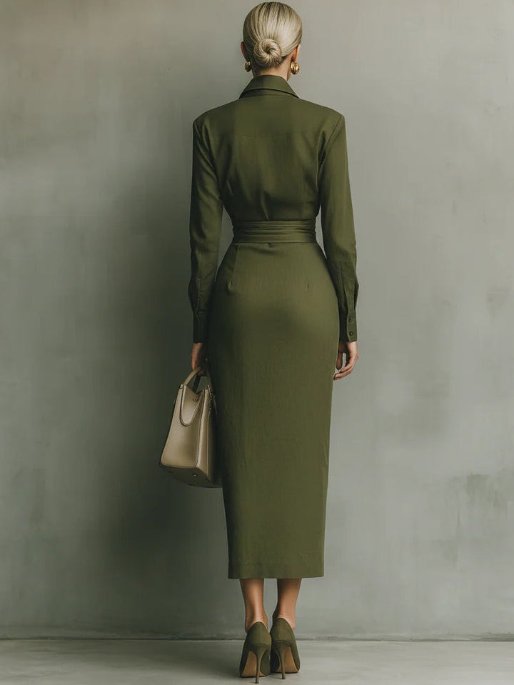 Army Green Cotton Blend Maxi Dress