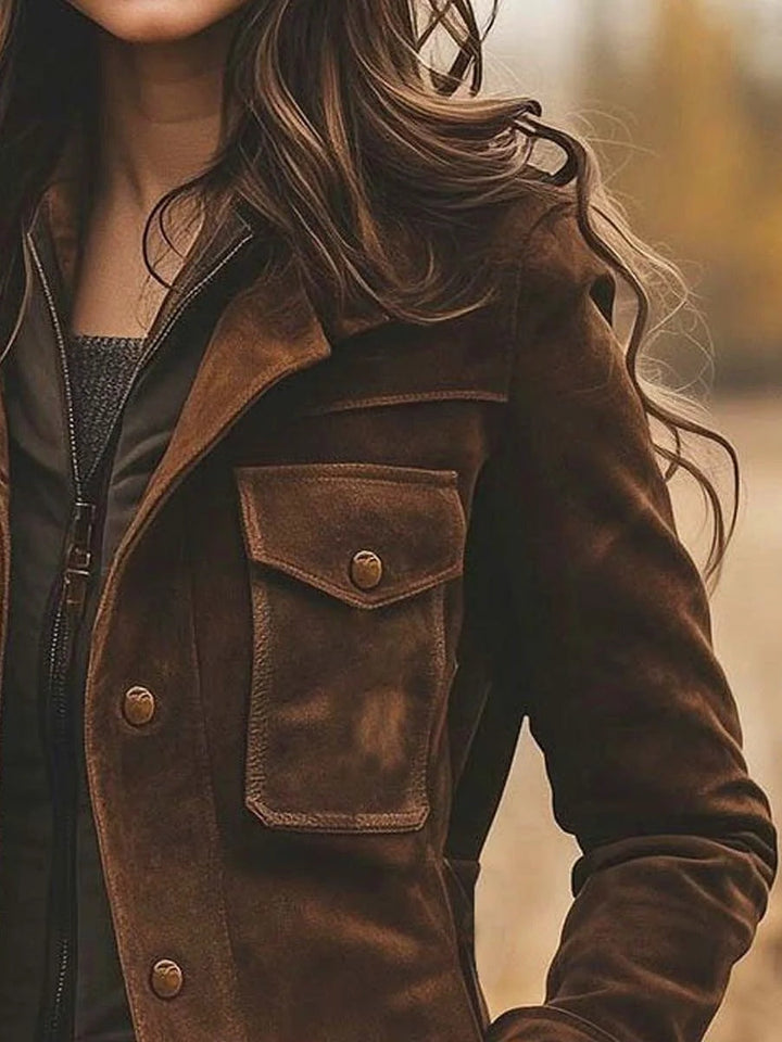 Classic Mid-Length Suede Coat with Lapel Collar