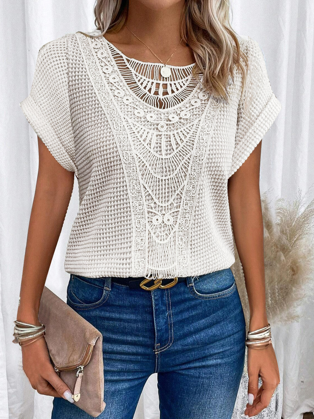 Chic Lace Patchwork Short-Sleeve Top