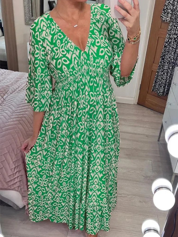Bohemian V-Neck Wrap Dress with Casual Print