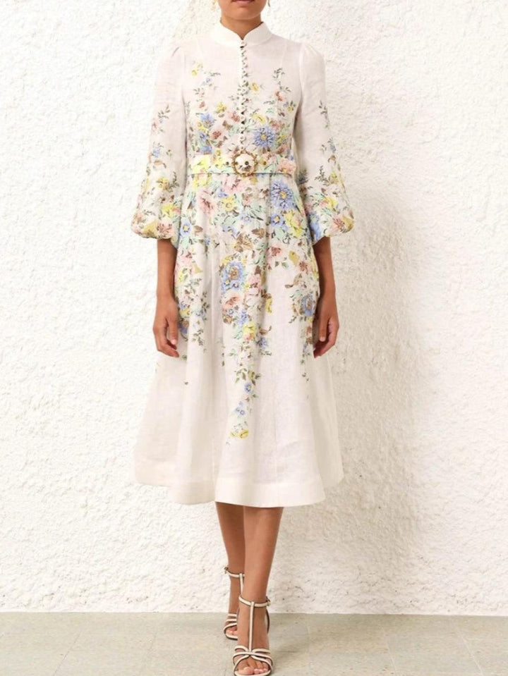 Patterned Midi Dress with Buttons