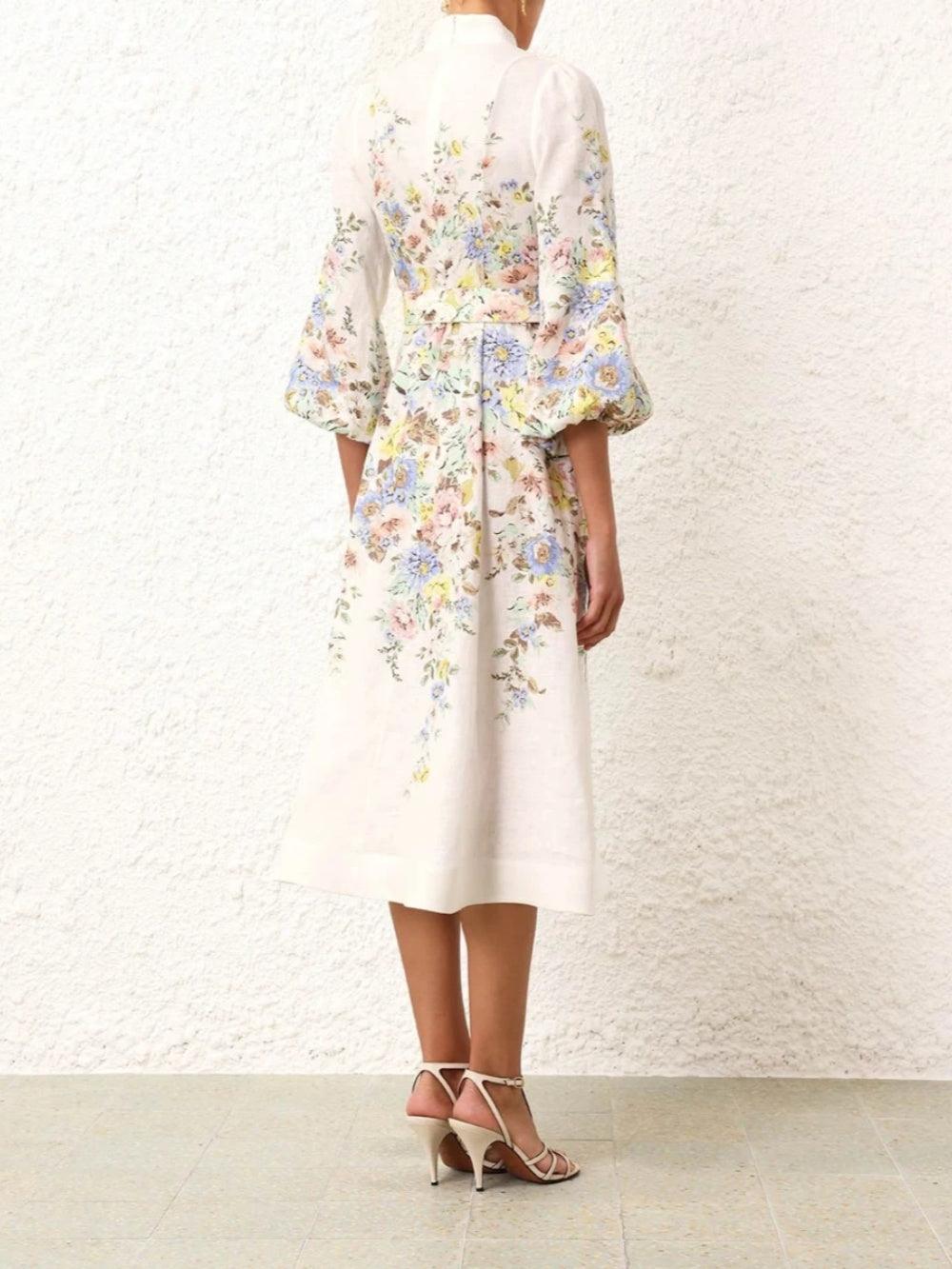 Patterned Midi Dress with Buttons