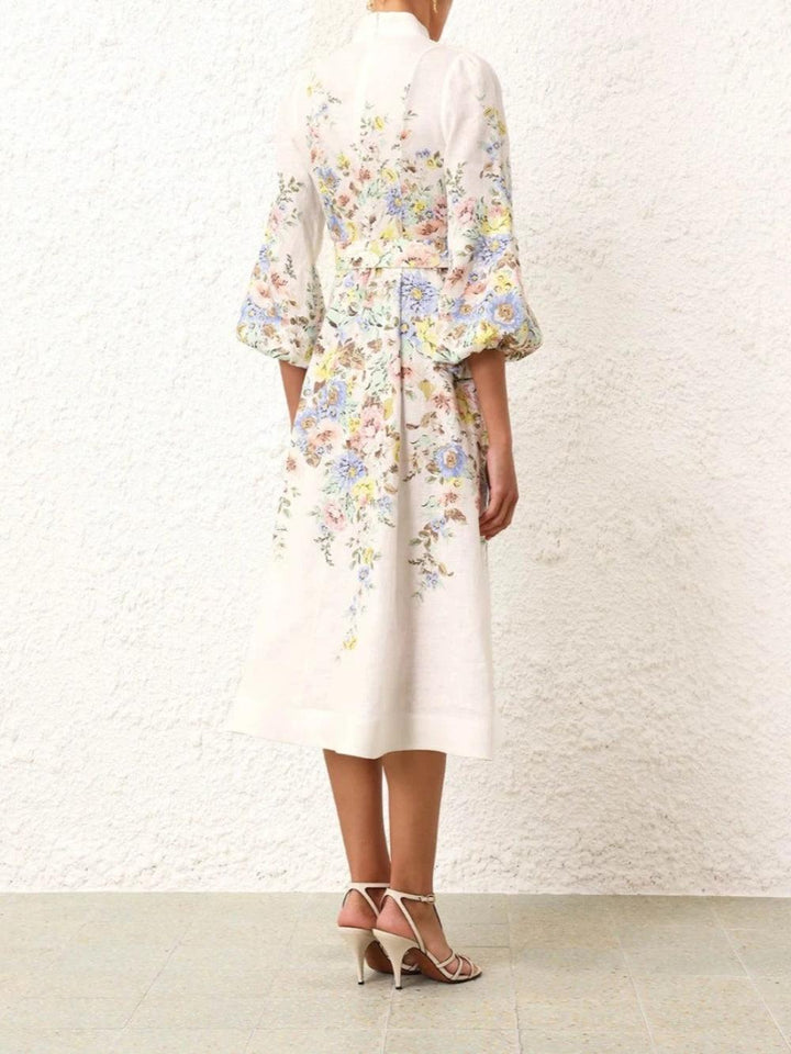 Patterned Midi Dress with Buttons