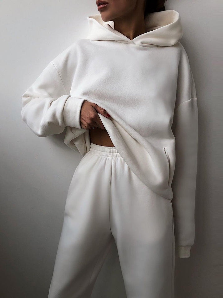 Trendy Solid Color Hooded Two-Piece Set