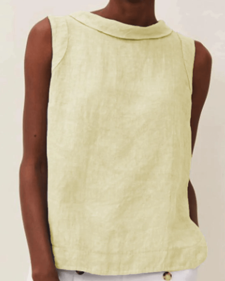 Round Neck Linen Short-Sleeve Blouse