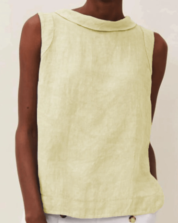 Round Neck Linen Short-Sleeve Blouse