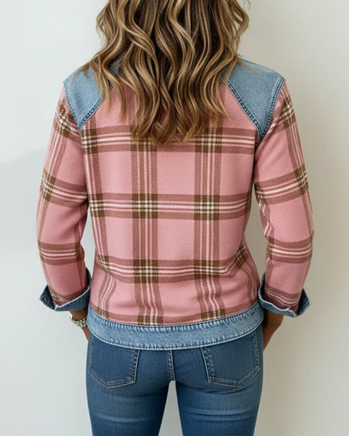 Patchwork and Check Pattern Sweatshirt