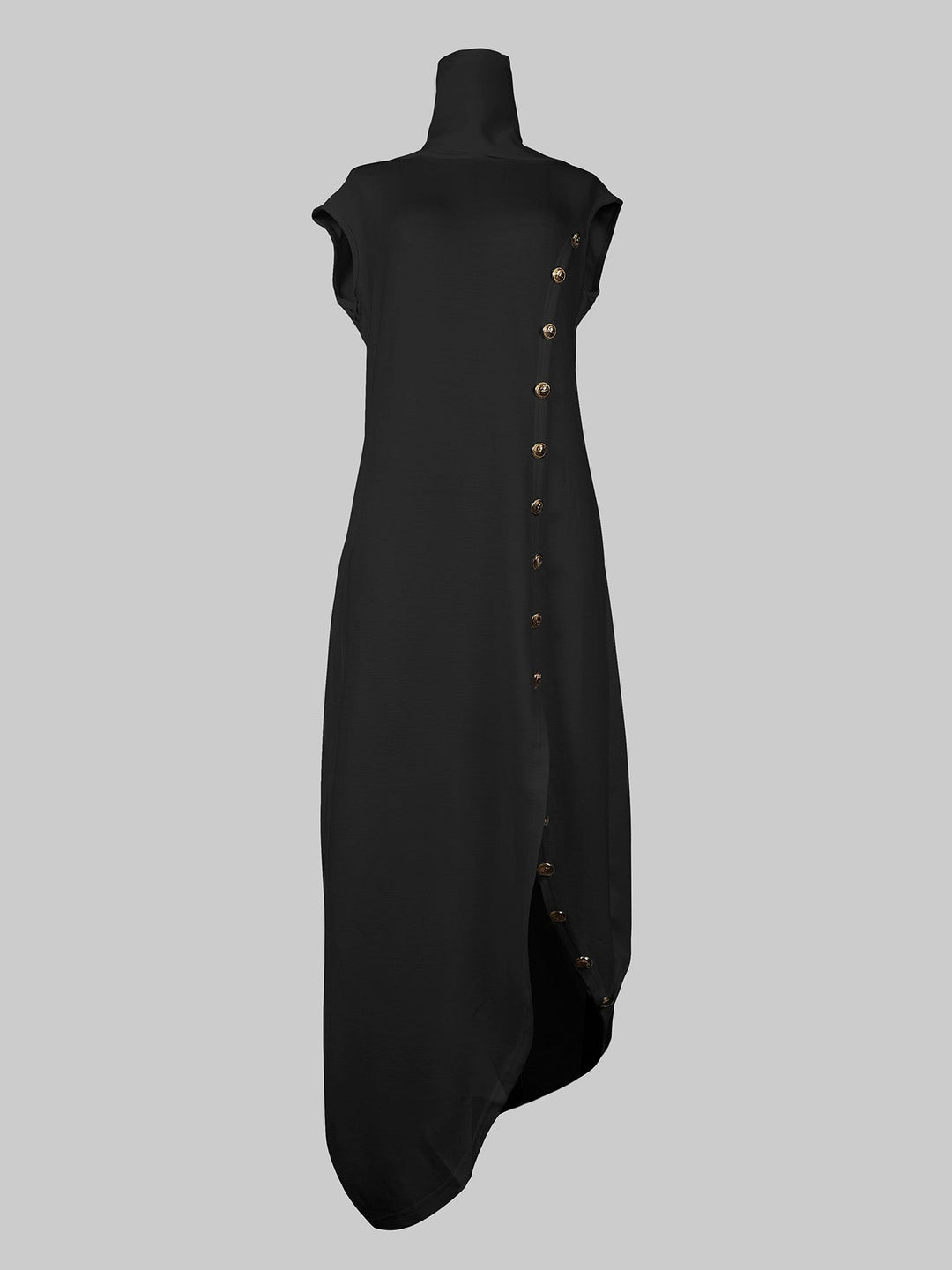 Flowy Sleeveless Solid Color Maxi Dress with Split-Side and Shawl Collar