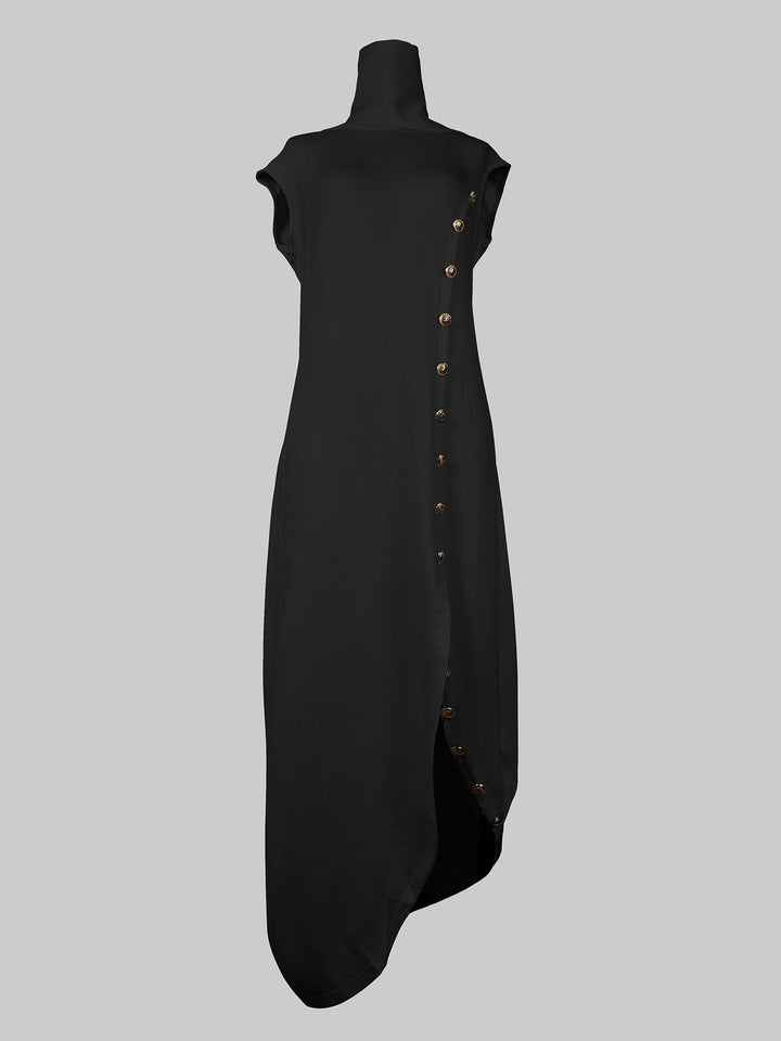 Flowy Sleeveless Solid Color Maxi Dress with Split-Side and Shawl Collar