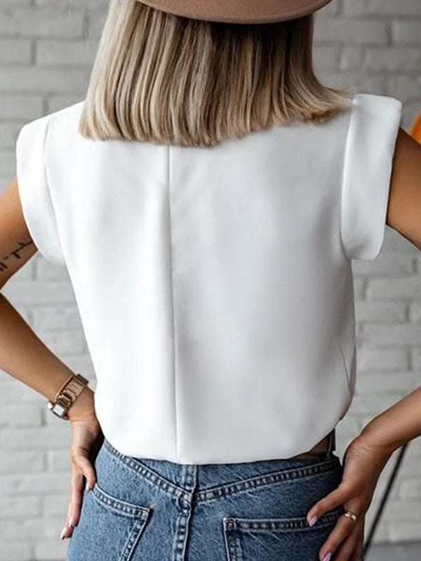 High-Neck Cap Sleeve Loose-Fit Multi-Colored Printed T-Shirt